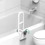 The Easy Mount Tub rail installs on the entry wall of a bathtub. It is secured by a turning a clamp.