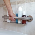 hand holding the brushed shampoo shelf