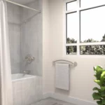 crescent grab bar in the shower