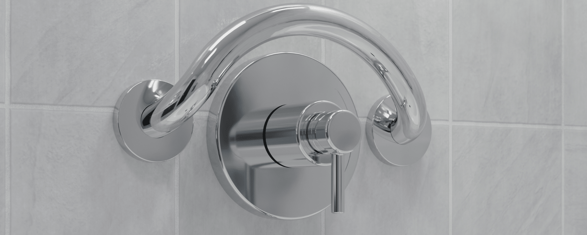 Plus Crescent Ring Grab Bar in around a shower valve