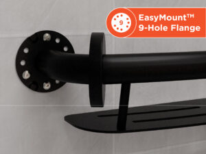 Shampoo shelf showing 9-hole flange